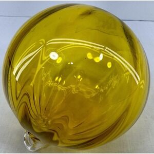 Pairpoint Hand-Blown Art Glass Ornament Yellow Gold Signed Studio Ribbed Glass‎